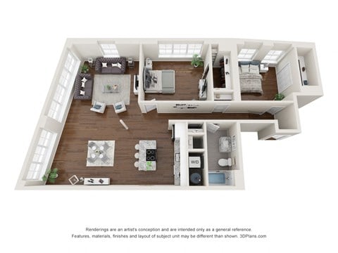 Floor plan for 2 beds, 1 bath, 1371 sqft